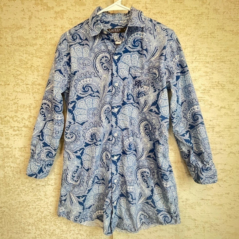 Lauren Ralph Lauren Black Label Blue Paisley Men's Shirt Sz S Quiet Luxury